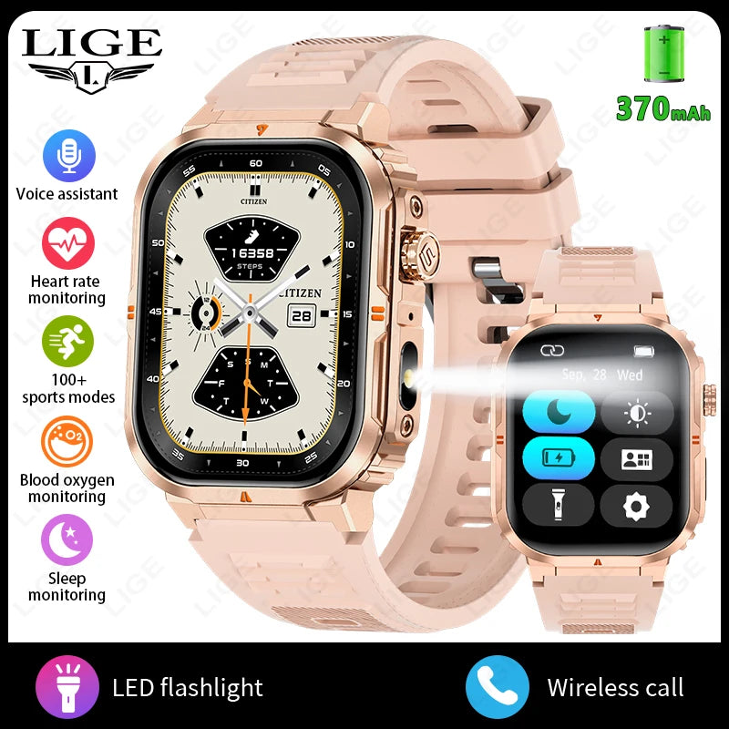 Smartwatch sportivo 2.01\" HD con chiamata, assistente vocale, torcia - IP68