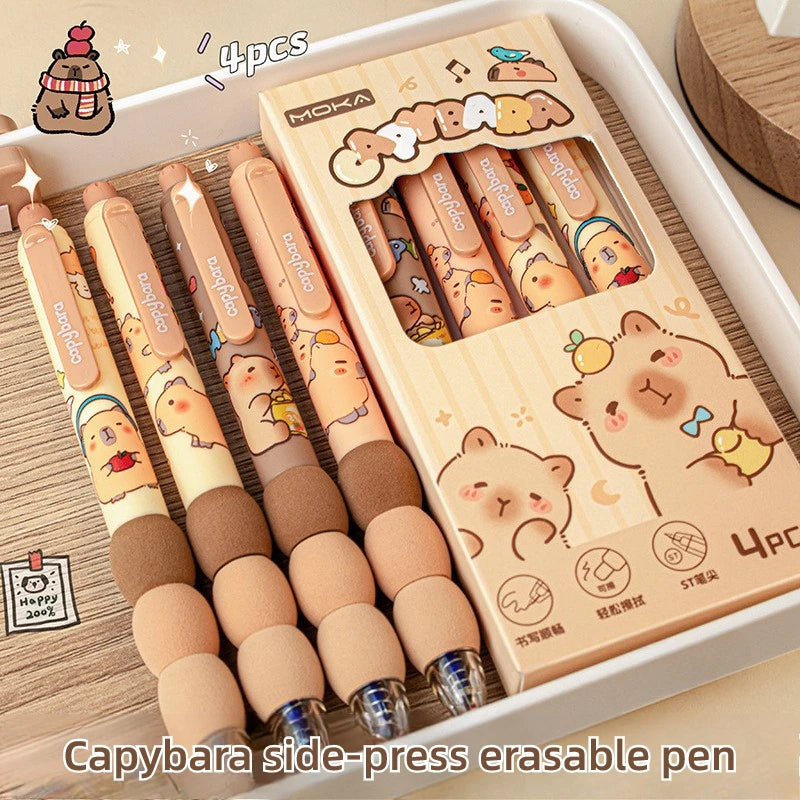 Penna gel cancellabile Capybara impugnatura morbida 4 pezzi, inchiostro glitter