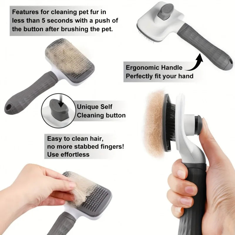 Spazzola Grooming per Cani e Gatti, Pulizia Rapida con Pulsante