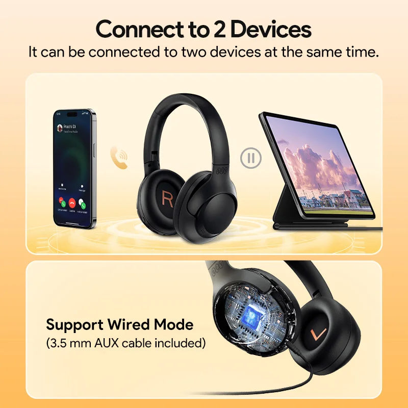 Cuffie wireless con ANC 43 dB, 60 h di autonomia e Bluetooth 5.4