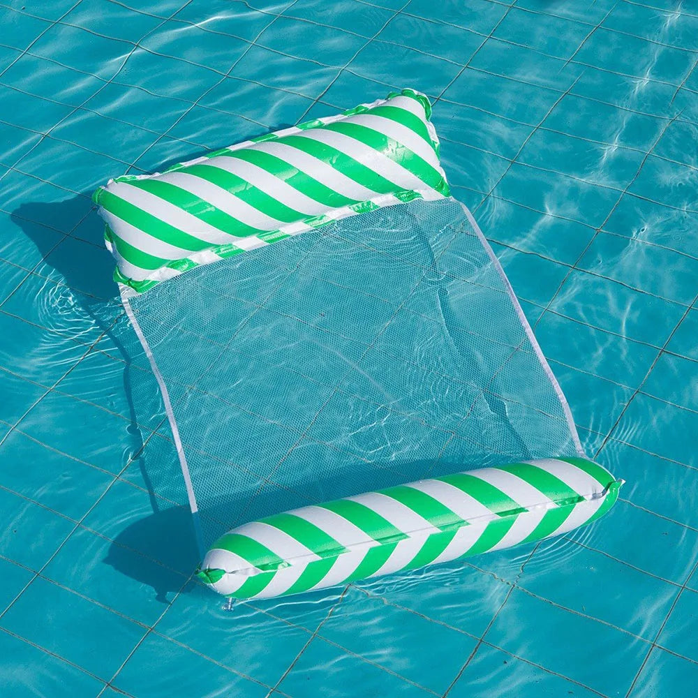 1×Foldable Striped Inflatable Lounge Chair, Suitable For Swimming Pool Parties And Beach Leisure Floating Beds With Net Backrest