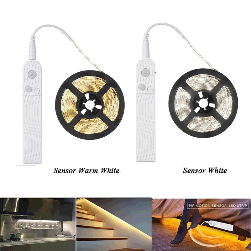Striscia LED 5V con Sensore PIR, luce notturna a batteria per armadi e ambienti