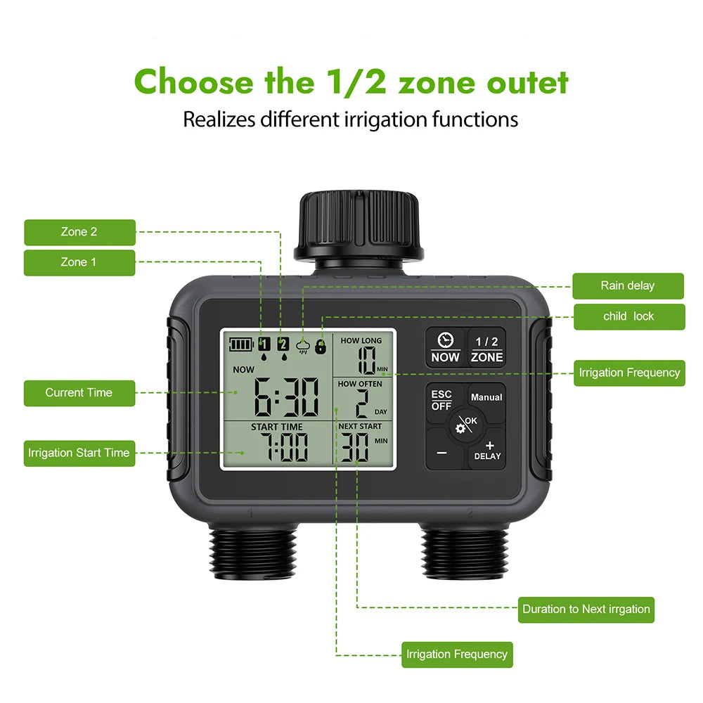 Timer programmabile per irrigazione giardino 1-3 zone con ritardo pioggia