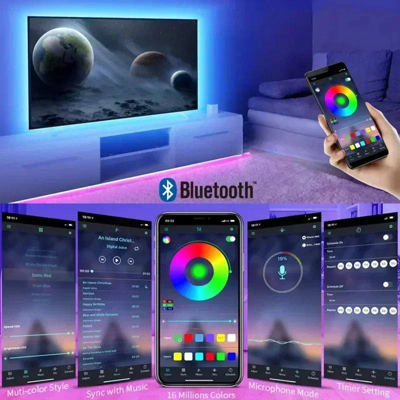 Nastro LED RGB 5050 Bluetooth APP, Musica Sync, Tagliabile, 1-5 Metri