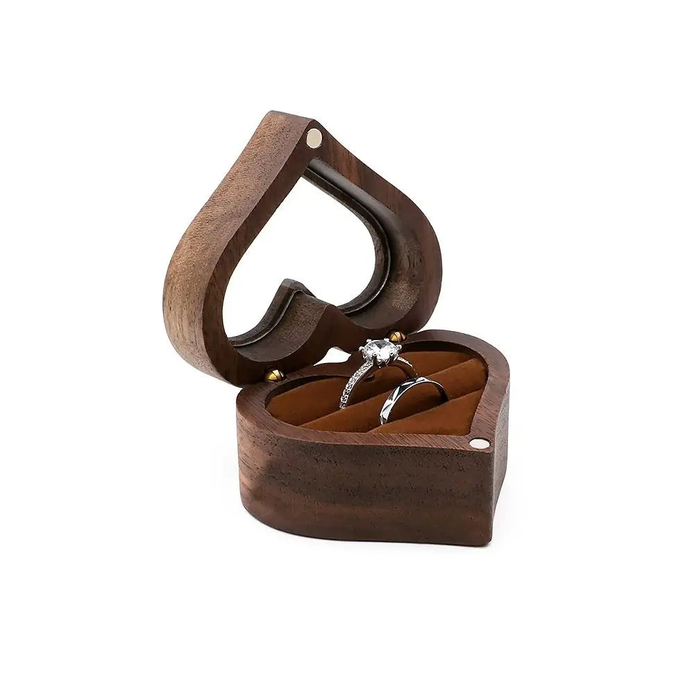 Boîte à alliances ovale en bois – Porte-alliances rétro pour homme et femme