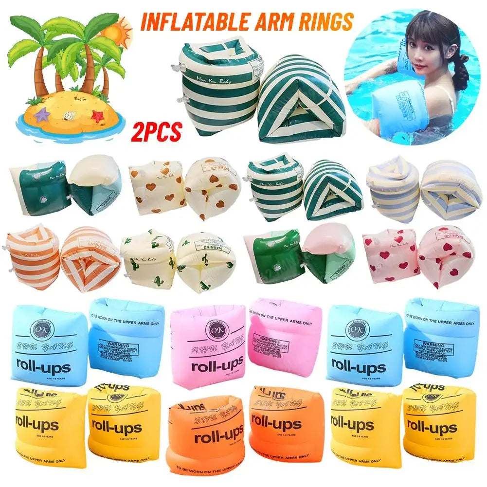2pcs/set Adult Kids Swimming Inflatable Arm Rings Portable Floating Circle Sleeves Pool Buoy Armbands Swimming Pool Equipment