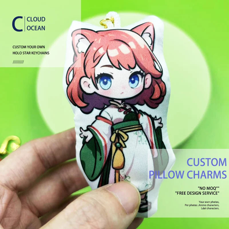 Custom Pillow Keychains Charms Personalized for Women Girl Baby Gift Cartoon Cat Photo Car Llavero Customized Anime