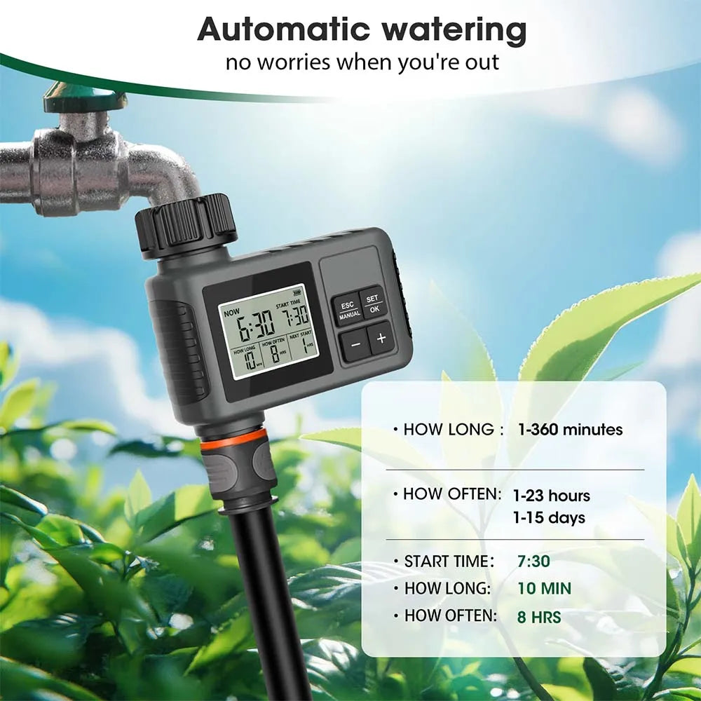 Timer LCD Irrigazione 30‑5 m con Ugello Regolabile – Sistema Intelligente