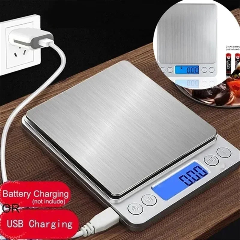 Bilancia digitale da cucina con display LED, conteggio, 3 kg, ricarica a…
