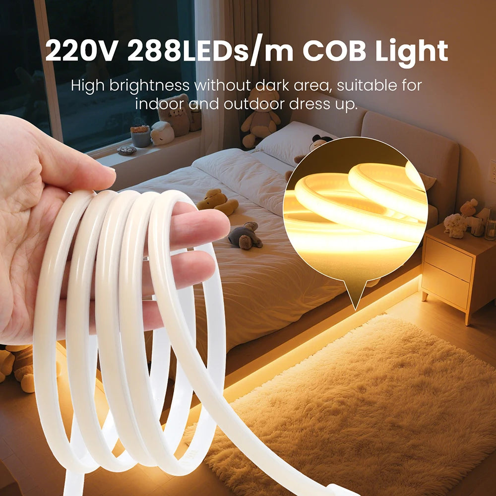 Striscia LED Neon COB dimmer 220 V, 3000‑6000 K, impermeabile, da 0,5 a 30 m
