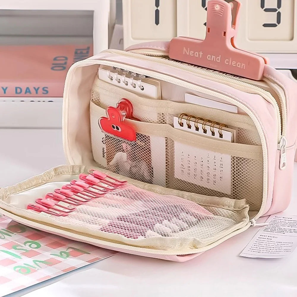 Trousse Kawaii multicouche en tissu Oxford - Organisateur scolaire avec…