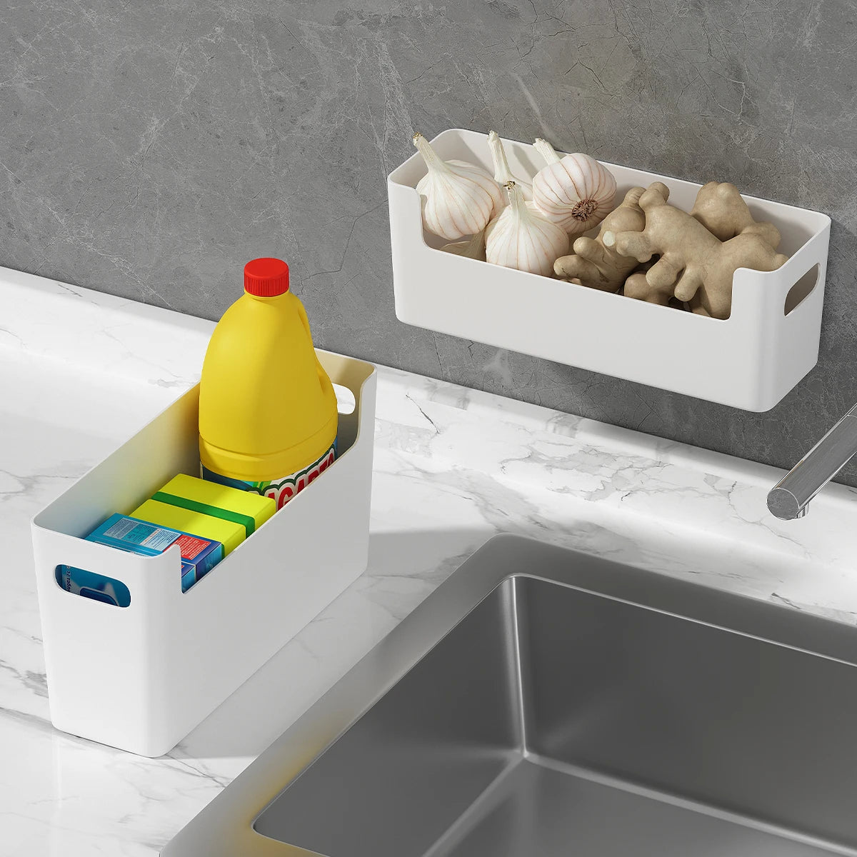 WORTHBUY Wall Mounted Punch Free Self Adhesive Storage Rack Holder Cabinet Door Plastic Organizer Shelf Kitchen Accessories