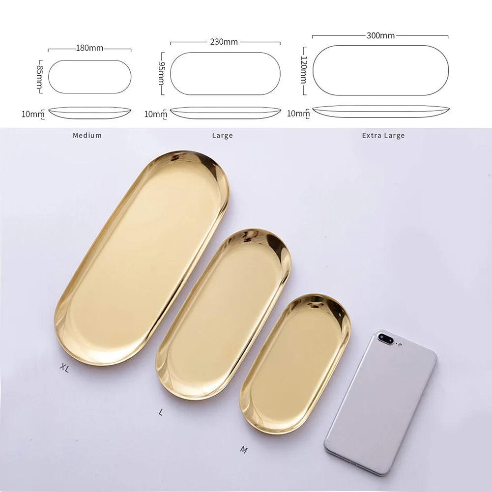Vassoio Organizer in Acciaio Inox Dorato – per gioielli, cosmetici e bagno