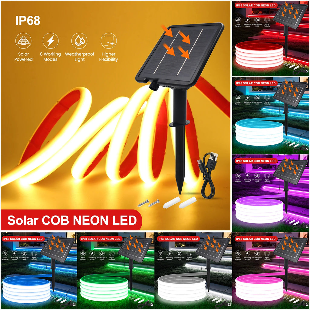 Striscia LED COB 24V impermeabile, colori multipli, energia solare