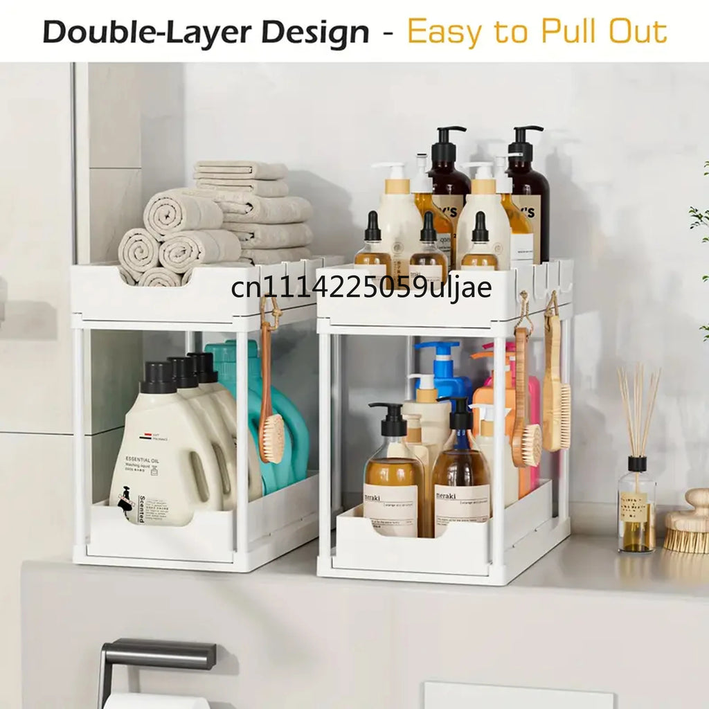 Scaffale estraibile a doppio strato per cucina – organizer multiuso per lavello