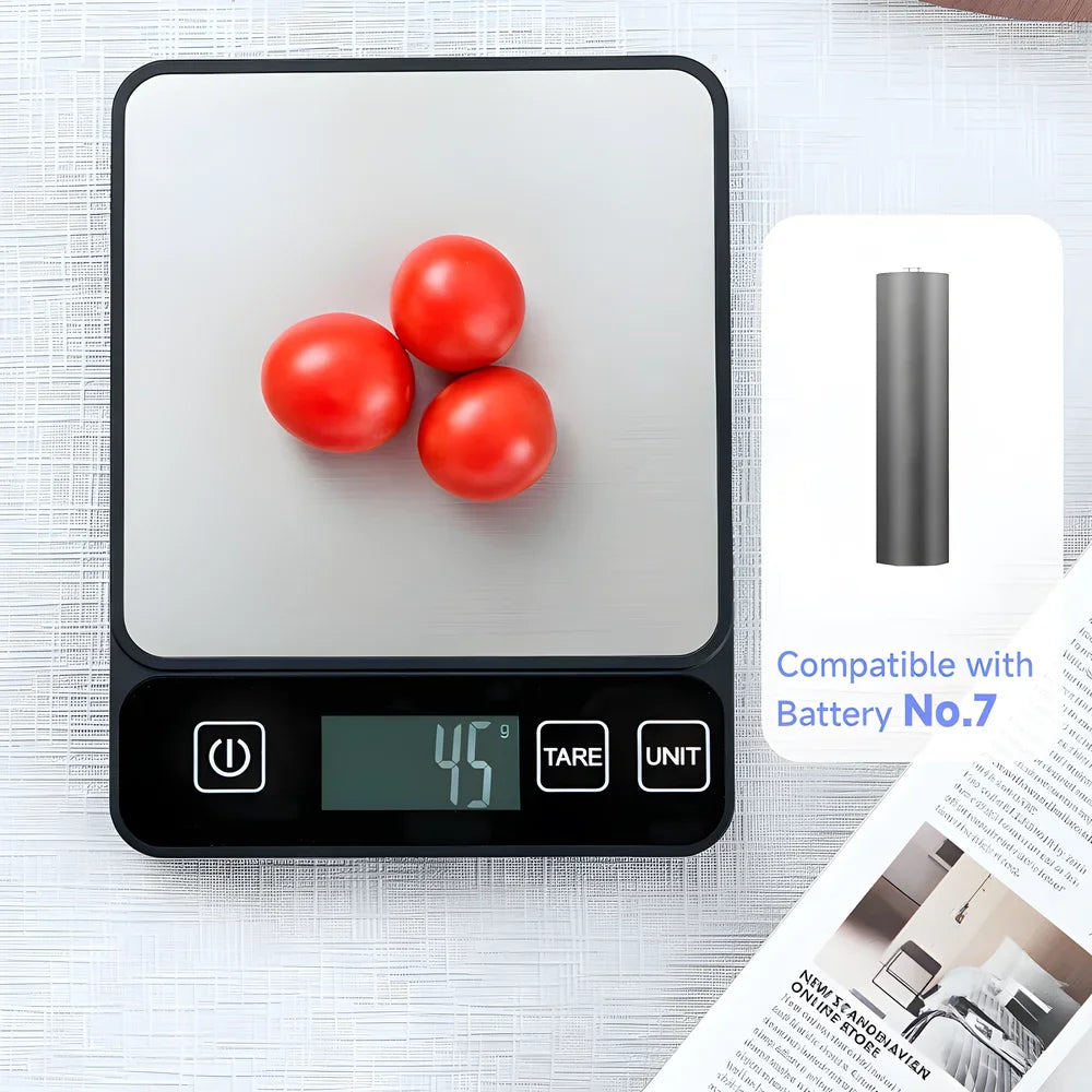 Bilancia da cucina digitale 10 kg LCD, precisione 1 g, nera, ABS e acciaio inox
