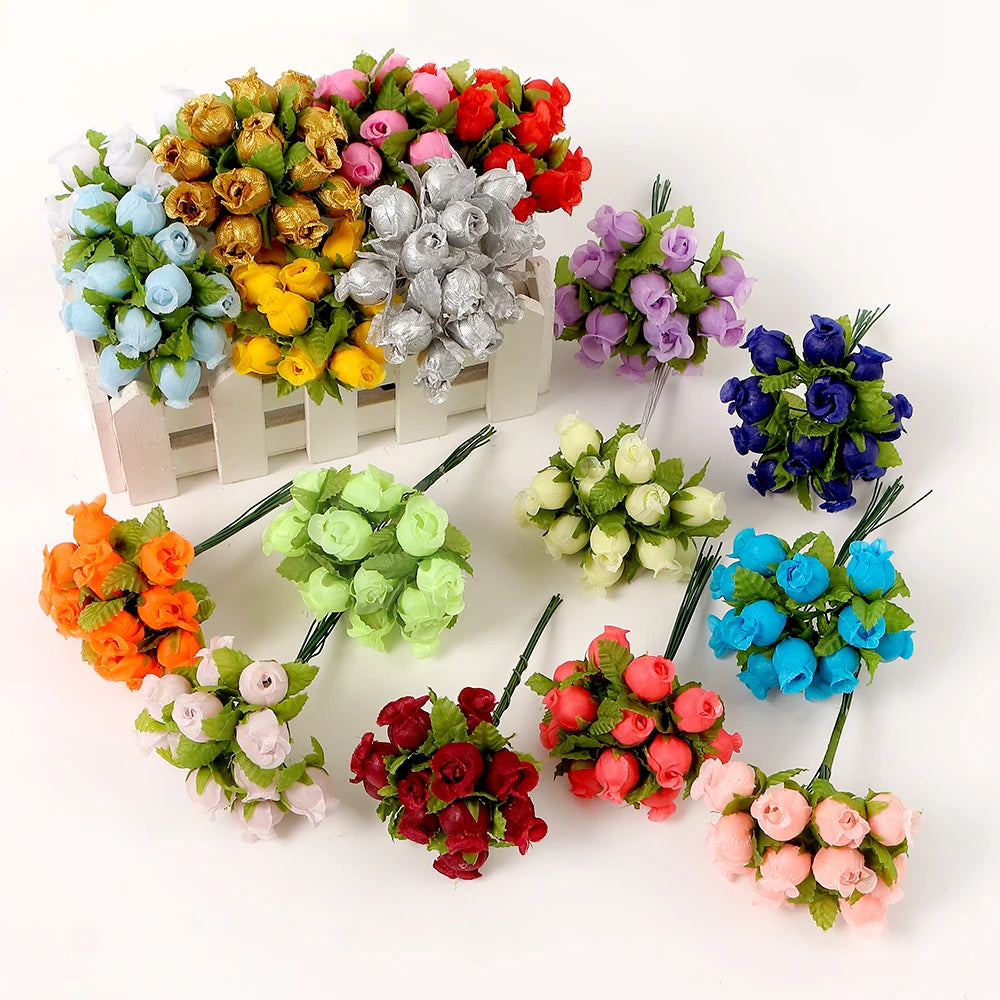 12Pcs Artificial Rose Flowers Bouquet Silk Fake Flower For Home Decor Wedding Decoration Craft Wreath New Year Gifts Accessories