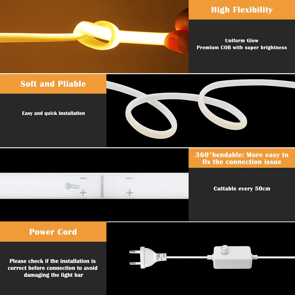 Striscia LED COB dimmerabile 220V, impermeabile, 288 LED/m, 3000‑6500K
