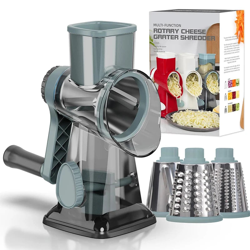 Grattugia Rotante 3 in 1 per Formaggi, Verdure e Noci – Acciaio Inox