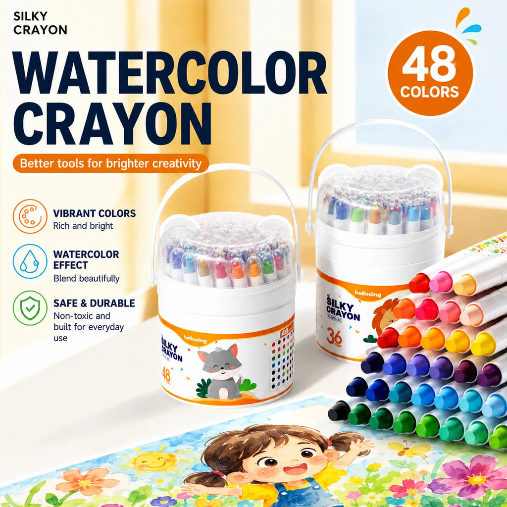 Silky Smooth Crayon Set Twist-Up Crayons, 12-Piece/24-Piece Washable Crayons Travel Art Supplies School & Home Art Supplies