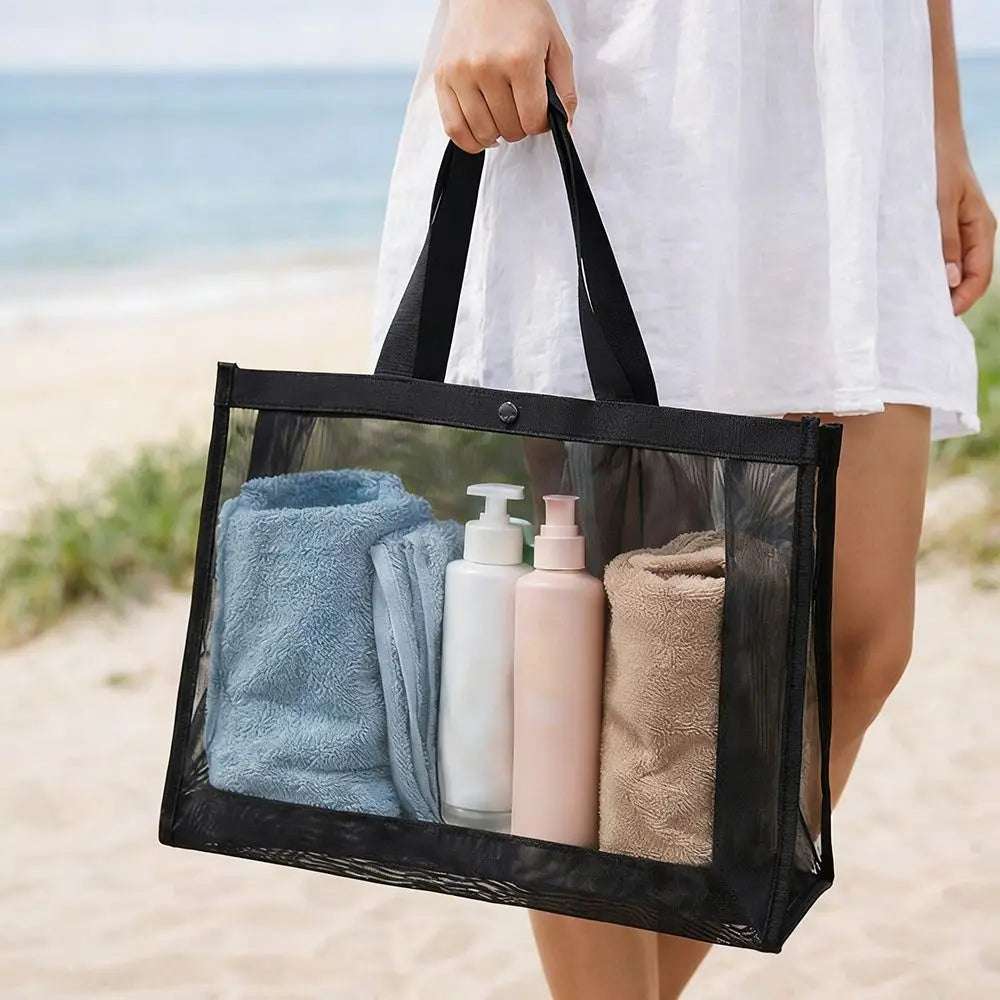 New Mesh Shoulder Bag Large Capacity Transparent Beach Bags Hollow Multifunctional Makeup Storage Bag Travel
