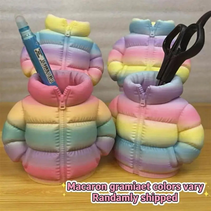 3D Puffer Jacket Shape Pen Holders,Cute Creative Stand-Up Storage Pen Pouch for Desk & Office