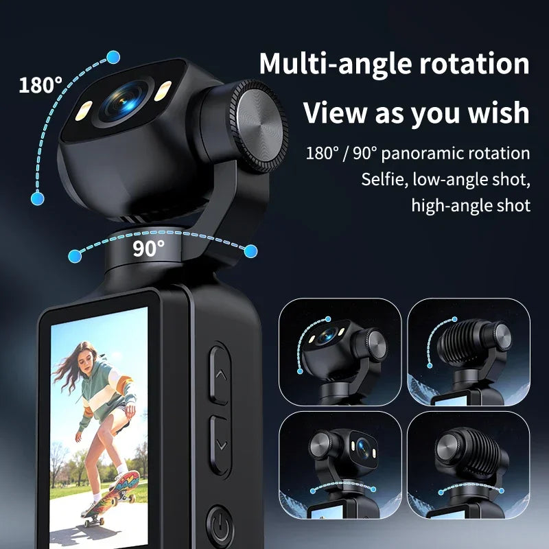 Action Camera 4K tascabile con stabilizzazione a 3 assi e schermo girevole 180°