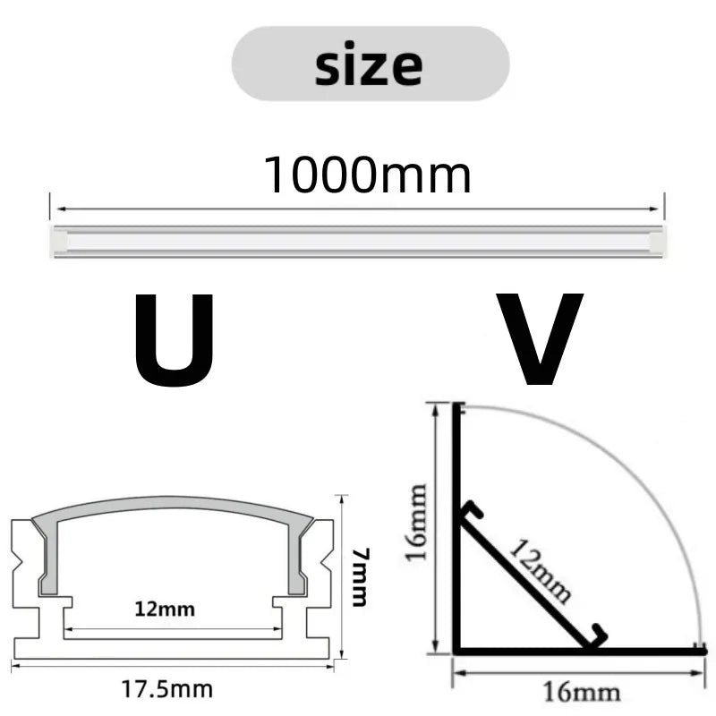 Profilo in Alluminio a U da 1 m per Strisce LED da 8‑12 mm – Kit da 10 pezzi