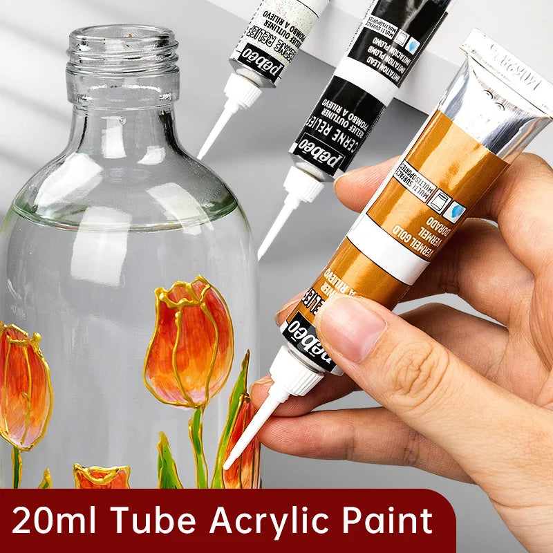 PEBEO Glass Acrylic Paint Outliner 20ML Waterproof Acrylic Paint Tube for Wood Canvas Fabric Painting Glass Pigment Art Supplies