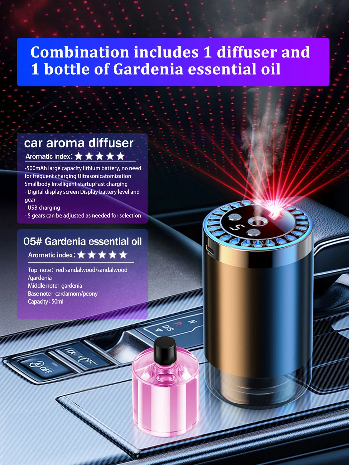 Lampada romantica a luce multicolore ricaricabile con diffusore aromatico per…