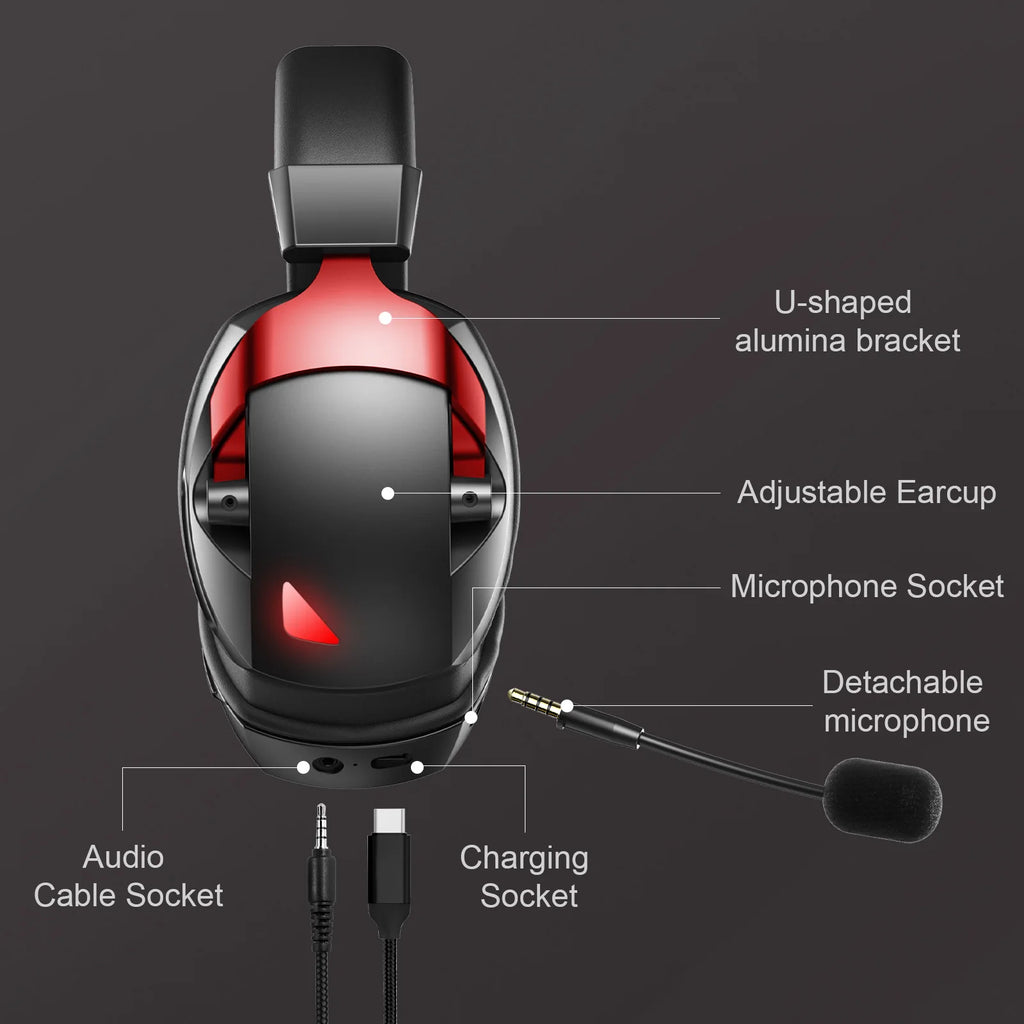 Wireless Gaming Headset with Detachable Noise Cancelling Microphone,2.4G Bluetooth-USB-3.5mm Wired Jack 3 Modes for Multi-device