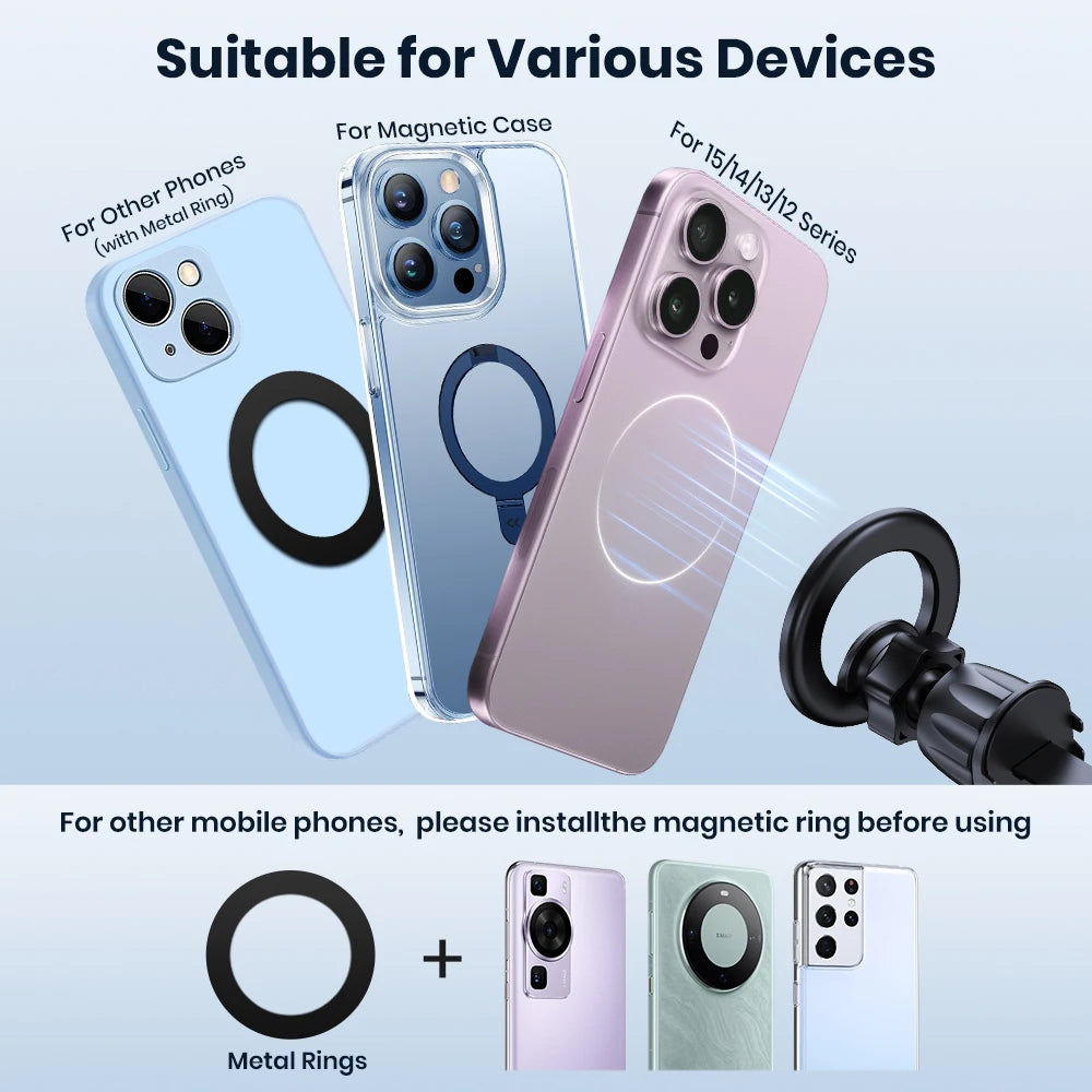 Supporto magnetico per telefono auto con ventosa d'aria, 360°, 20 magneti, nero