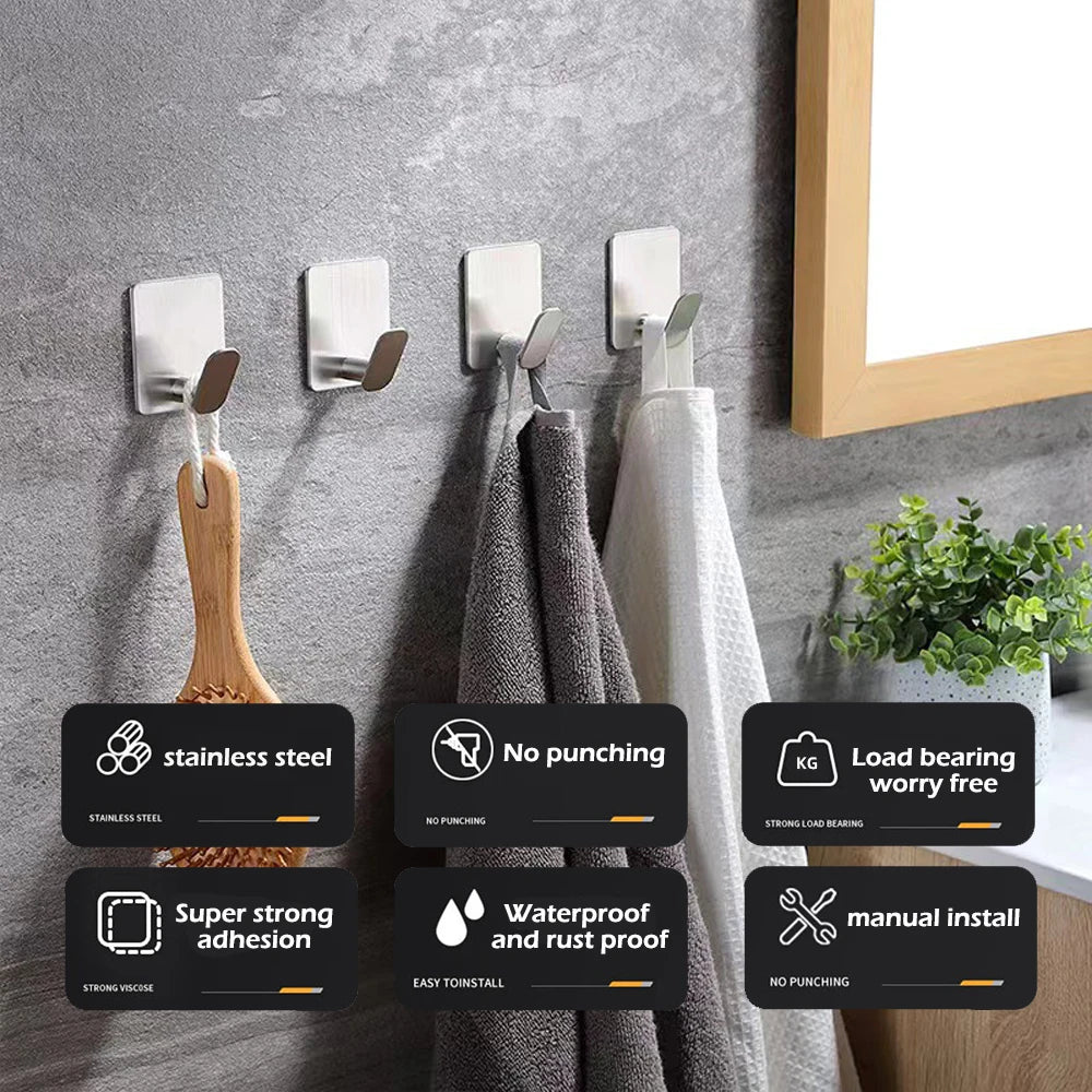 Ganci da parete adesivi in acciaio inox per bagno e cucina – set da 4 pezzi