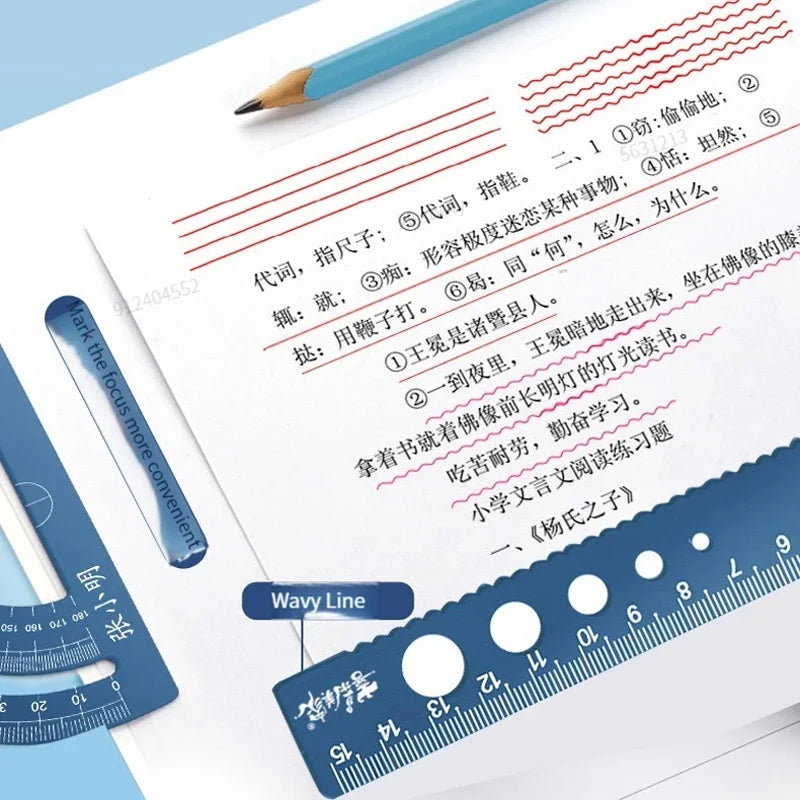 4-in-1 Aluminum Alloy Multifunctional Ruler Set, Triangle & Protractor Combo, Drawing Math Stationery for Students
