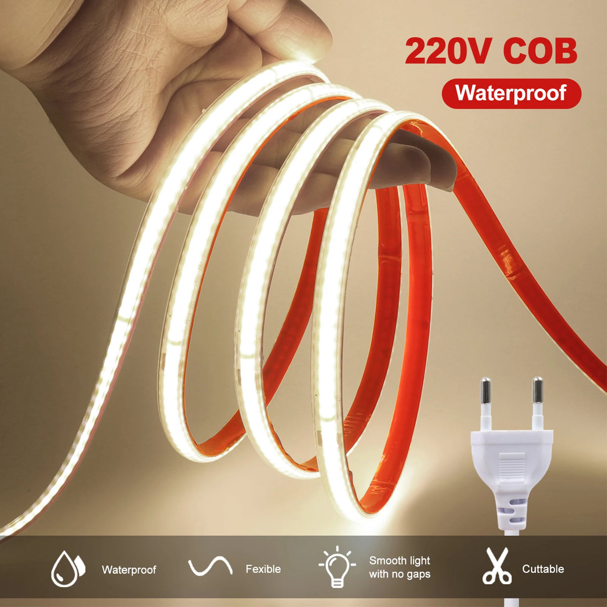 Striscia LED COB 220V 10 cm, 240 LED/m, IP65, 3000‑6000 K