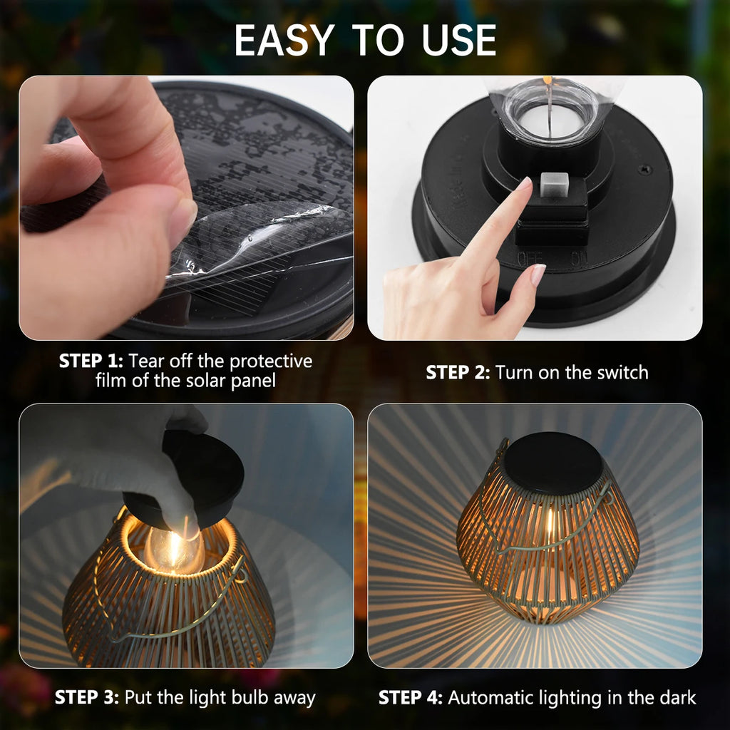 Lanterna solare in rattan impermeabile IP65 per giardino e patio