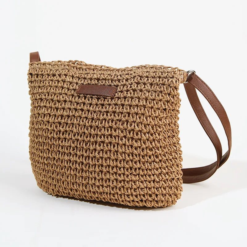 Straw woven bag, single shoulder, women's fashionable weaving, ins style, seaside beach, crossbody bag for women