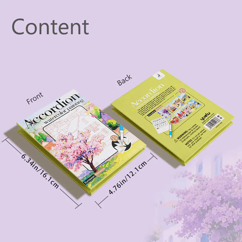 Libro Colorazione Acquerelli Pieghevole per Adulti - Set Colori