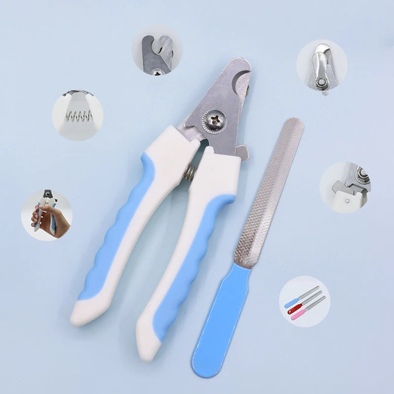Tagliaunghie in acciaio inox con manico diritto per cani e gatti – set completo