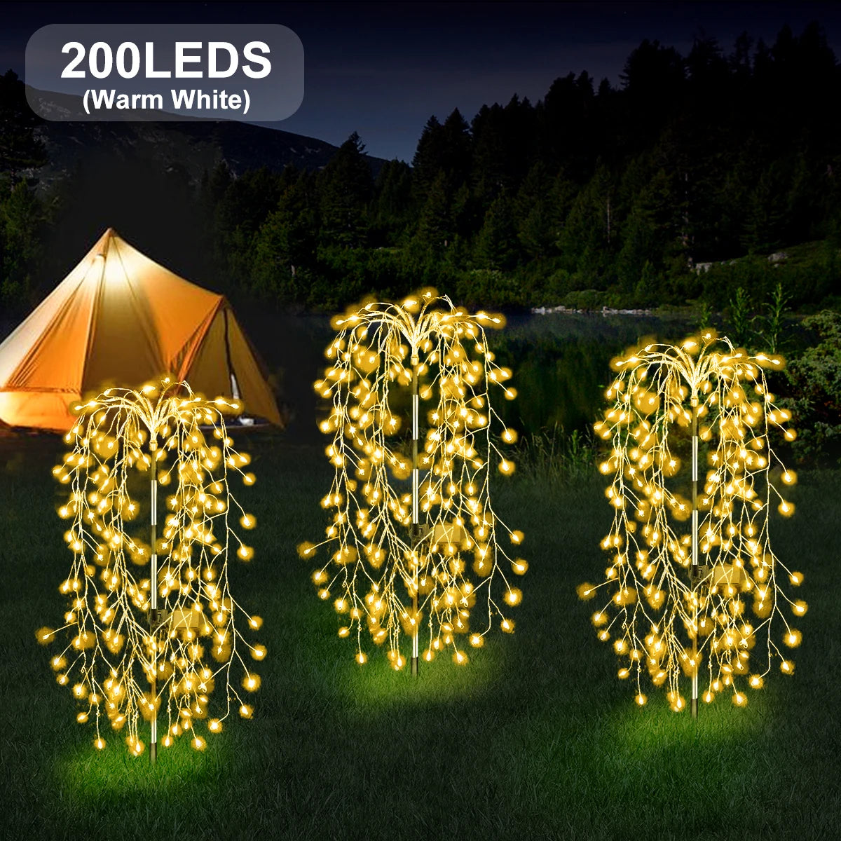 Luci LED solari 200/120 per esterno, decorazione fuochi d'artificio impermeabile