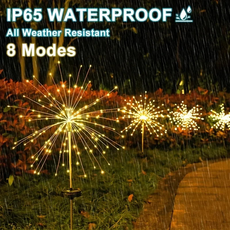 Luci solari a fuochi d'artificio per esterno, impermeabili IP65, 8 modalità