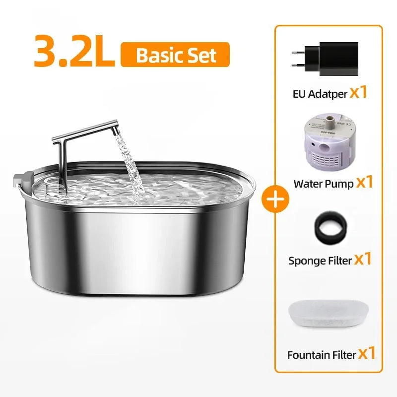 Fontana d'acqua in acciaio inox per gatti e cani - 3,2 L, silenziosa e…