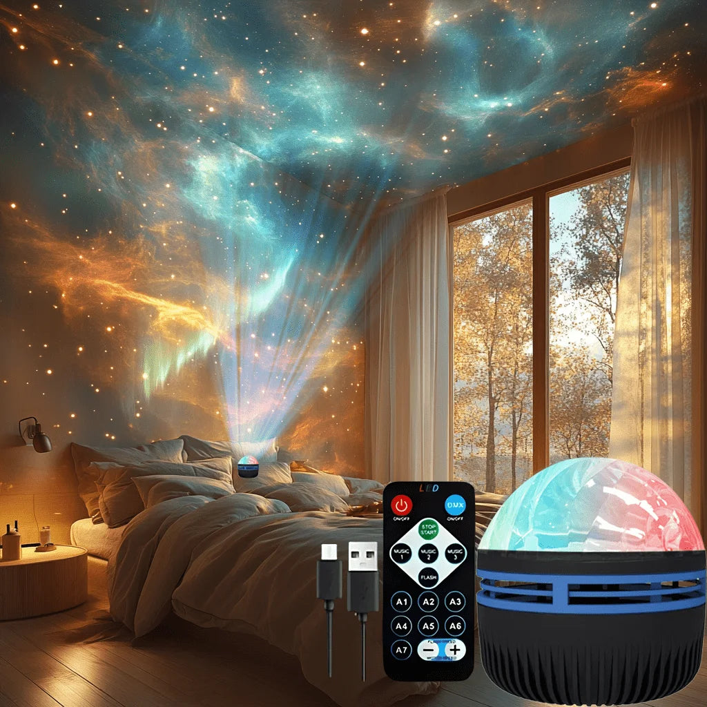 Lampada LED Proiettore Notturno 7 Colori Aurora Stellare con Telecomando USB