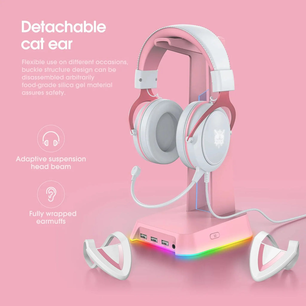 Cuffie gaming con orecchie gatto staccabili e illuminazione RGB