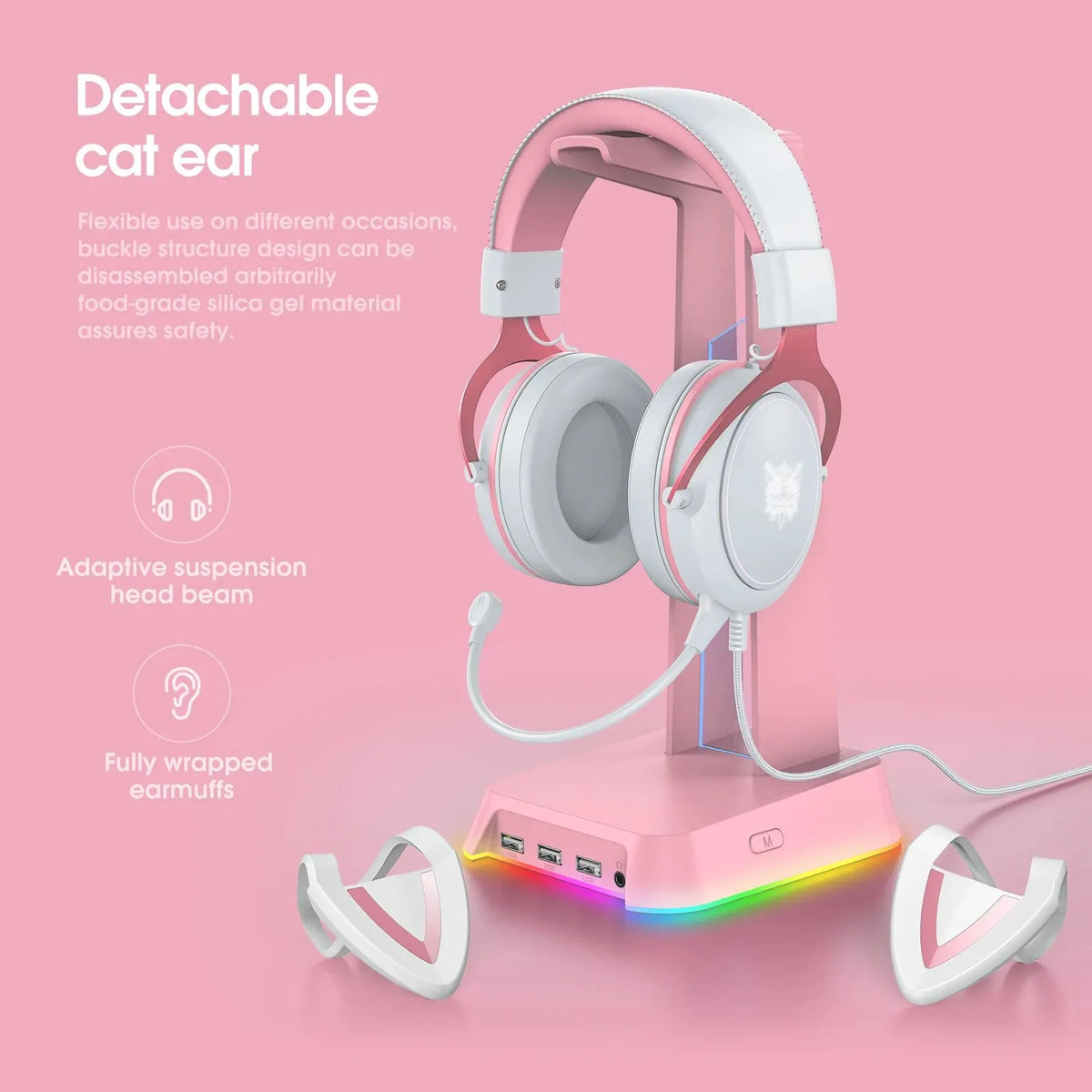 Cuffie gaming con orecchie gatto staccabili e illuminazione RGB