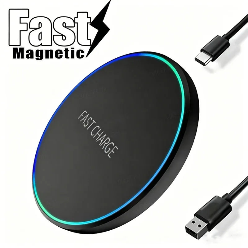 Station di ricarica wireless veloce 15W per iPhone e Android, LED e porta Type‑C