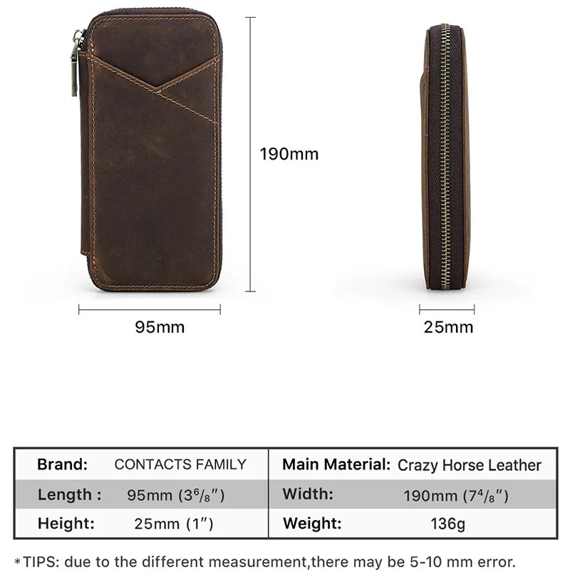 Porte-stylos en cuir véritable avec 4 compartiments, fermeture éclair, fait main