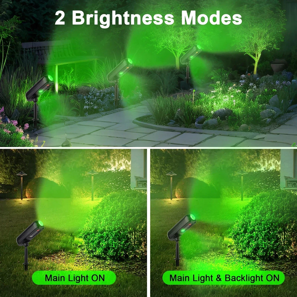 Spotlight solare 2‑in‑1 LED verde/calda IP65 per giardino e parete