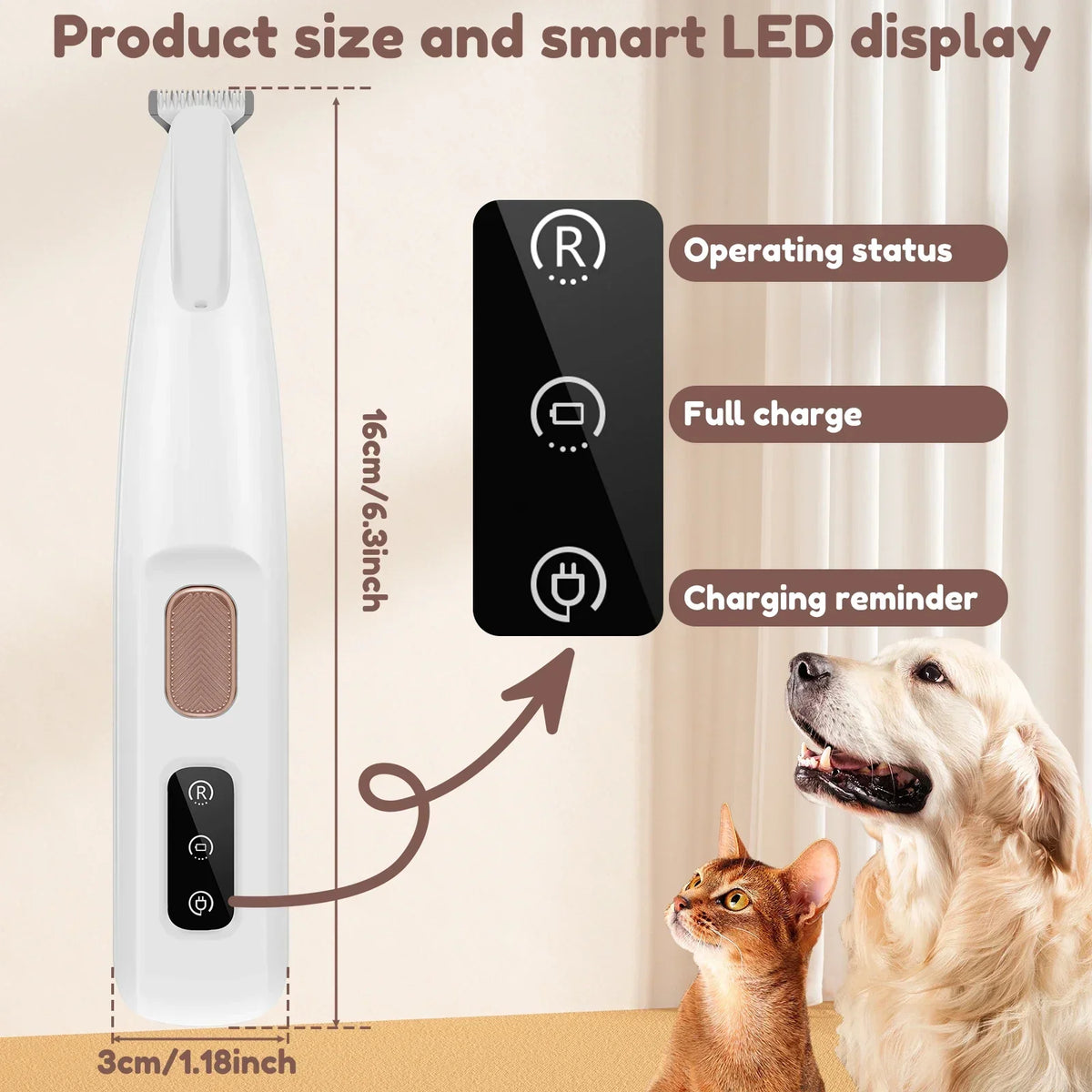 Tagliacapelli per zampe canine con luce LED, lama inox 18 mm, impermeabile e…
