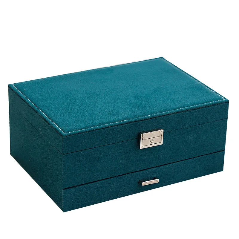 New Vintage Style Green Velvet Jewelry Box Double Lock Storage Box Necklace Earrings and Rings Jewelry Box Large Capacity